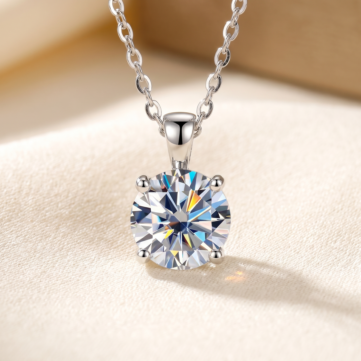 White gold moissanite solitaire pendant